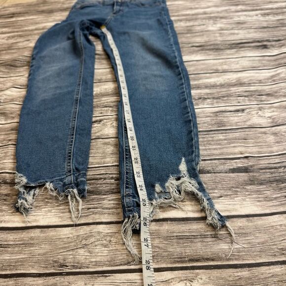TopShop Women's Jamie Distressed Raw Hem Skinny Blue Denim Jeans 26 W26 L30 Zip - Picture 12 of 12